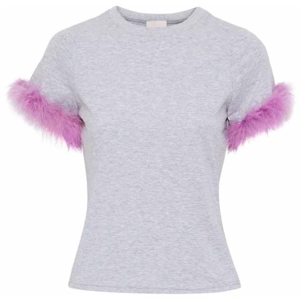 Cinq à Sept Zoie Feather Trim Gray Tee – Size S